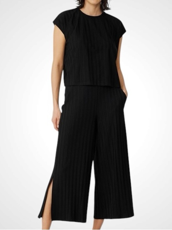 Eileen Fisher Pants - Eileen Fisher Black Ribbed Wide-Leg Cropped Pants with Side Slits NWOT Size M